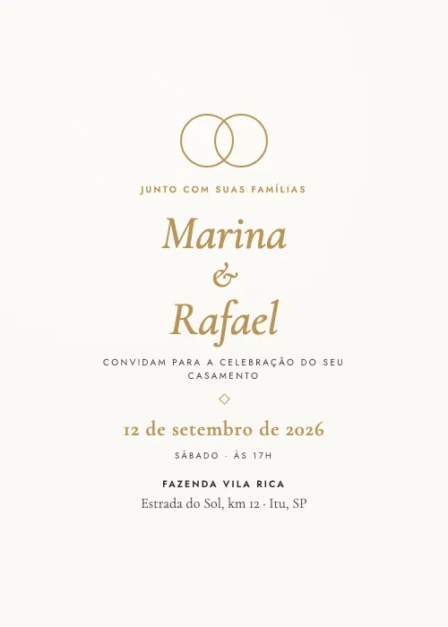 Convite de casamento Alianças Ouro, estilo minimalista