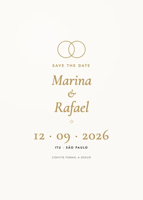 Save the date Alianças Ouro, estilo minimalista