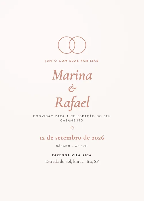 Convite de casamento Alianças Rosé, estilo minimalista