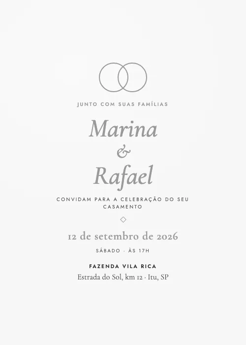 Convite de casamento Alianças Prata, estilo minimalista