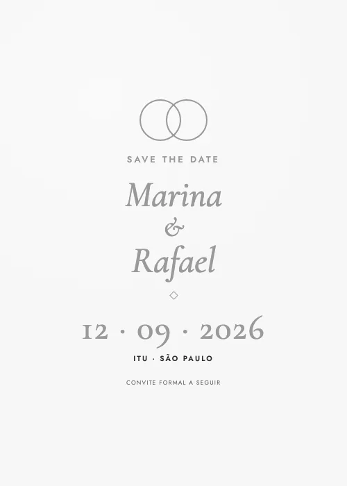 Save the date Alianças Prata, estilo minimalista