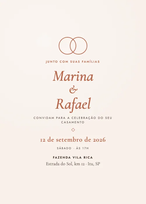 Convite de casamento Alianças Terracota, estilo minimalista