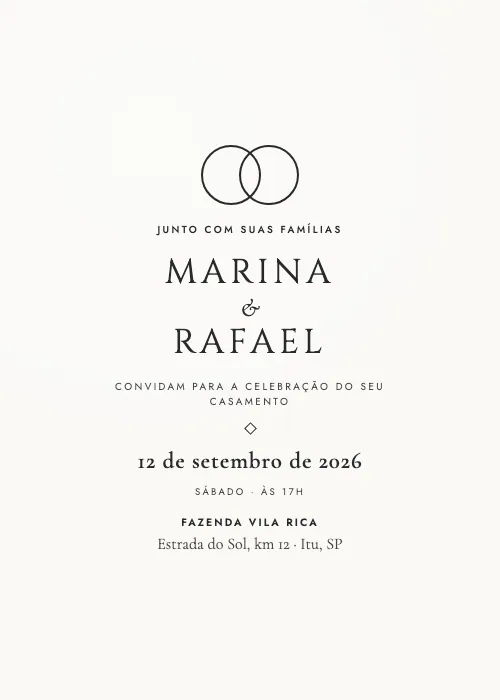 Convite de casamento Simples e Moderno Papel, estilo minimalista