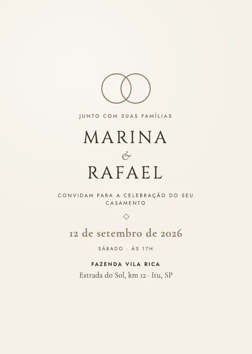 Convite de casamento Simples e Moderno Linho, estilo minimalista