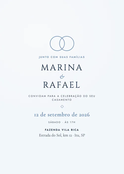 Convite de casamento Simples e Moderno Céu, estilo minimalista