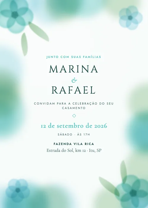 Convite de casamento Moldura Aquarelada Tiffany, estilo em aquarela
