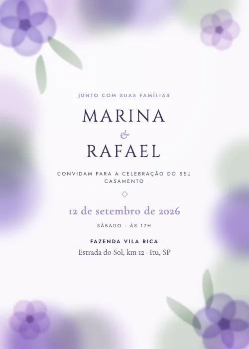 Convite de casamento Moldura Aquarelada Lavanda, estilo em aquarela