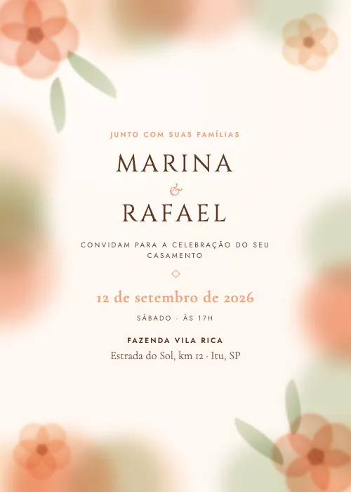 Convite de casamento Moldura Aquarelada Pêssego, estilo em aquarela