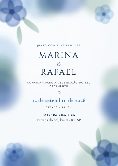 Convite de casamento Moldura Aquarelada Índigo, estilo em aquarela
