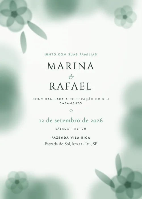 Convite de casamento Moldura Aquarelada Eucalipto, estilo em aquarela