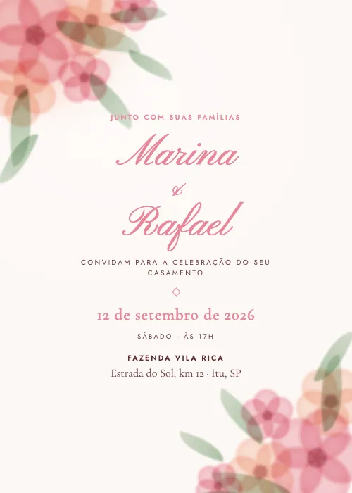 Convite de casamento Jardim em Aquarela Rosas, estilo em aquarela
