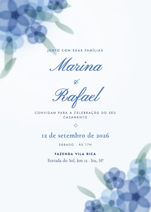 Convite de casamento Jardim em Aquarela Índigo, estilo em aquarela