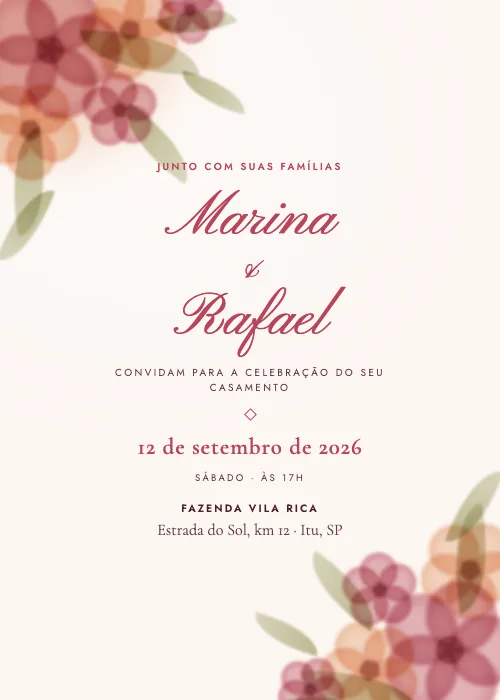 Convite de casamento Jardim em Aquarela Outono, estilo em aquarela