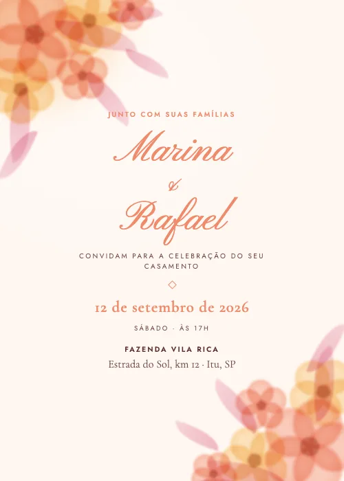 Convite de casamento Jardim em Aquarela Pôr do Sol, estilo em aquarela