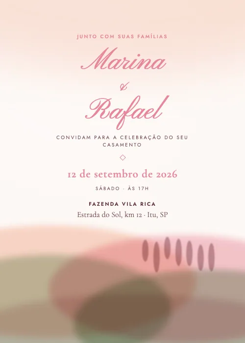 Convite de casamento Paisagem em Aquarela Rosas, estilo em aquarela