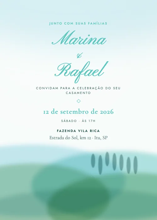 Convite de casamento Paisagem em Aquarela Tiffany, estilo em aquarela