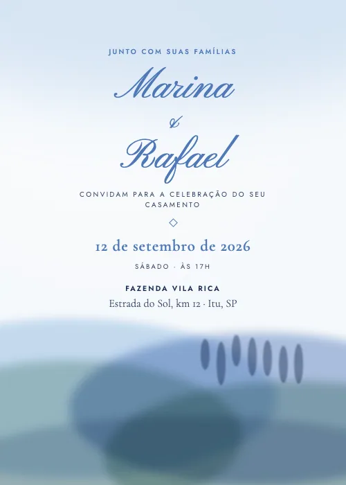 Convite de casamento Paisagem em Aquarela Índigo, estilo em aquarela