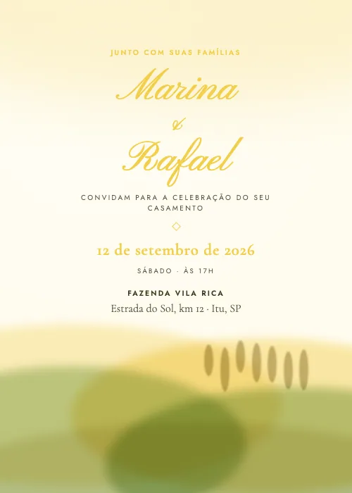 Convite de casamento Paisagem em Aquarela Limoncello, estilo em aquarela