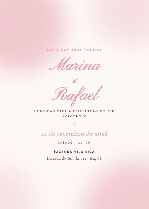 Convite de casamento Aquarela Rosa, estilo romântico