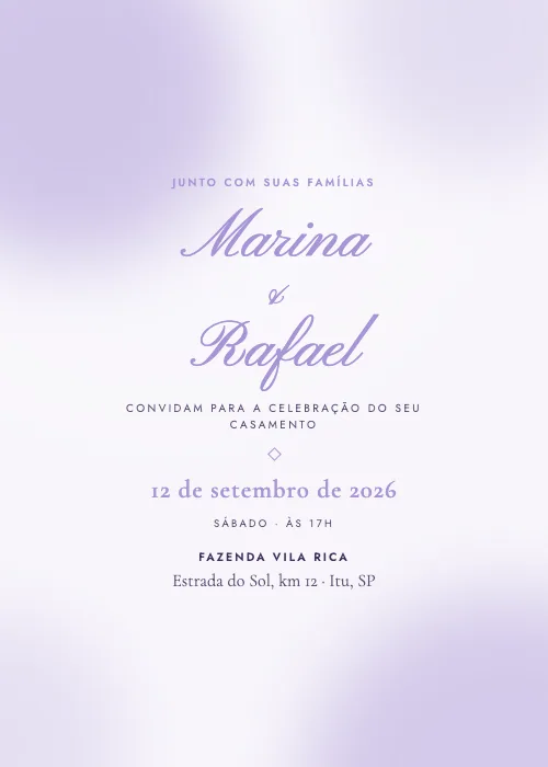 Convite de casamento Aquarela Lavanda, estilo romântico