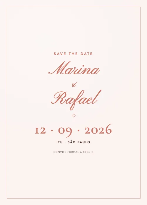 Save the date Caligrafia Rosé, estilo romântico
