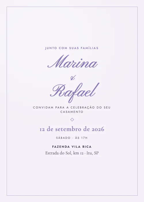 Convite de casamento Caligrafia Lavanda, estilo romântico