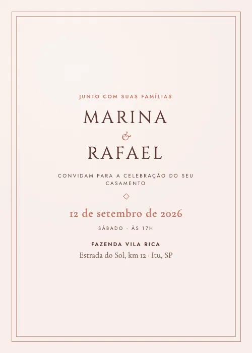 Convite de casamento Moldura Clássica Rosé, estilo clássico