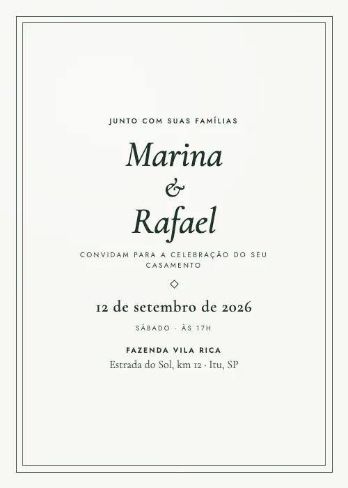Convite de casamento Clássico Atemporal Verde-escuro, estilo clássico