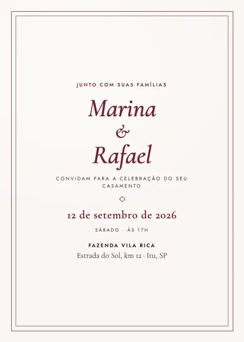 Convite de casamento Clássico Atemporal Vinho, estilo clássico
