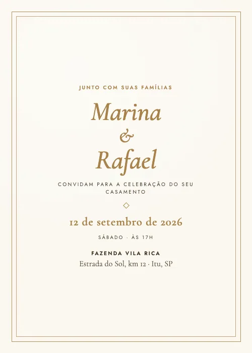 Convite de casamento Clássico Atemporal Dourado, estilo clássico