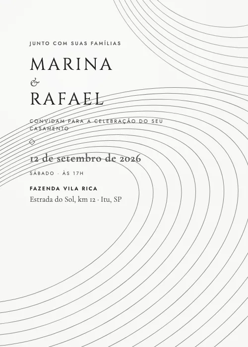 Convite de casamento Traço Topográfico Grafite, estilo minimalista
