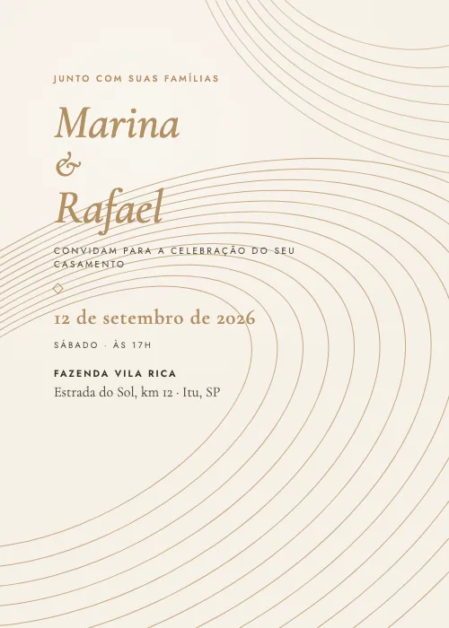 Convite de casamento Linhas Orgânicas Areia, estilo minimalista