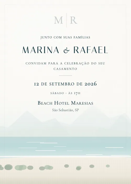 Convite de casamento em aquarela Beach Hotel Maresias, São Sebastião