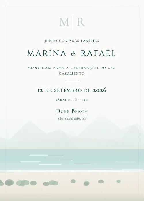 Convite de casamento em aquarela Duke Beach, São Sebastião