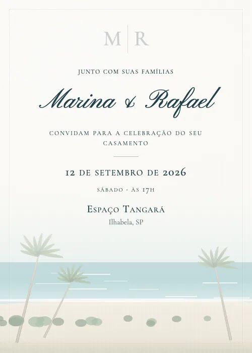 Convite de casamento em aquarela Espaço Tangará, Ilhabela
