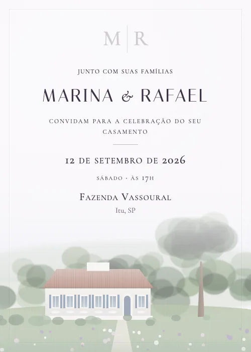Convite de casamento em aquarela Fazenda Vassoural, Itu