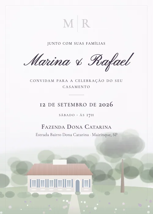 Convite de casamento em aquarela Fazenda Dona Catarina, Mairinque