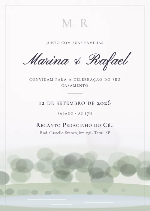Convite de casamento em aquarela Recanto Pedacinho do Céu, Tatuí