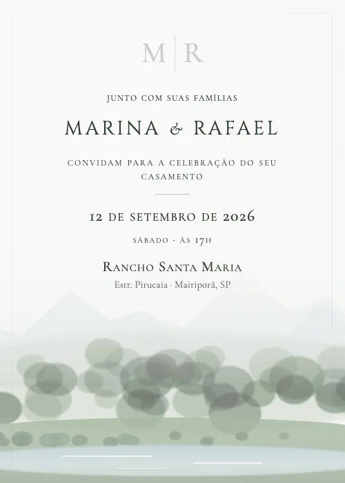 Convite de casamento em aquarela Rancho Santa Maria, Mairiporã