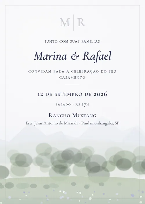 Convite de casamento em aquarela Rancho Mustang, Pindamonhangaba