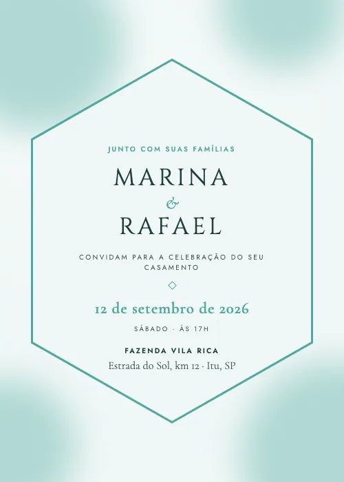 Convite de casamento Hexágono Floral Tiffany, estilo romântico