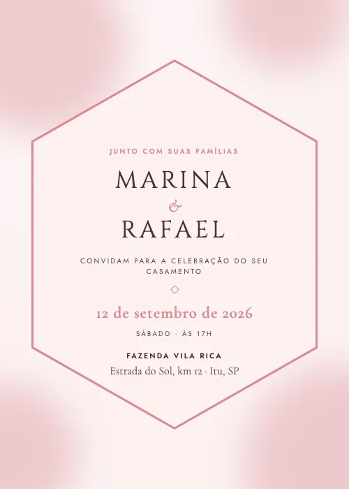 Convite de casamento Hexágono Floral Blush, estilo romântico