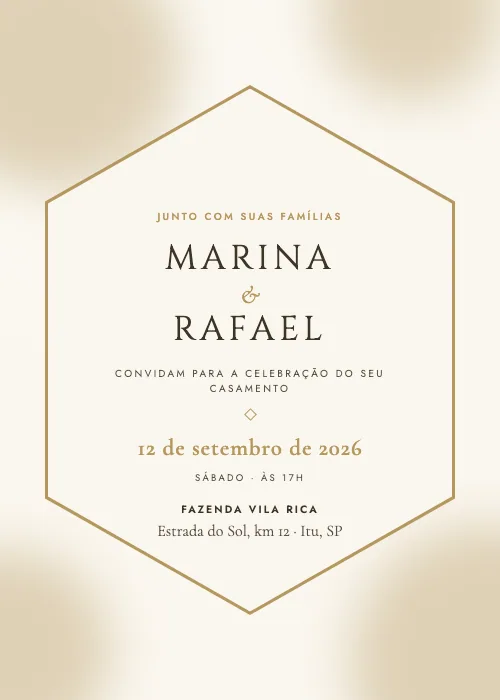 Convite de casamento Hexágono Floral Champagne, estilo romântico