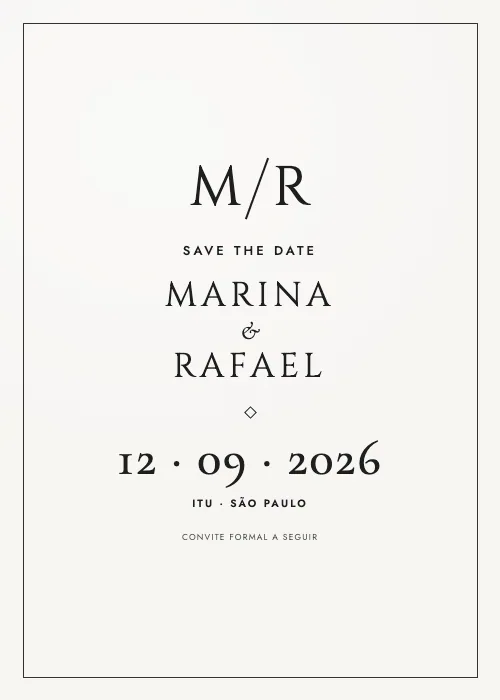 Save the date Monograma Preto, estilo minimalista