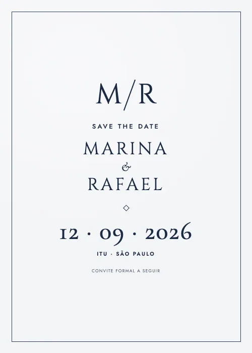 Save the date Monograma Marinho, estilo minimalista