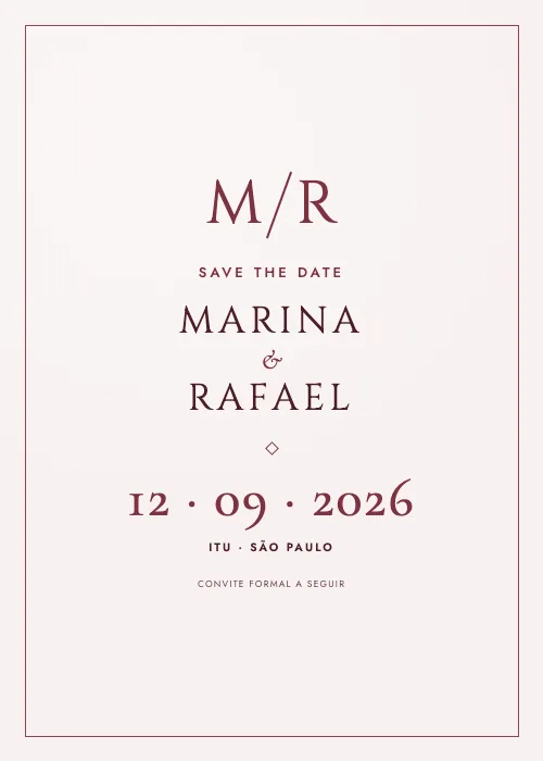 Save the date Monograma Vinho, estilo minimalista