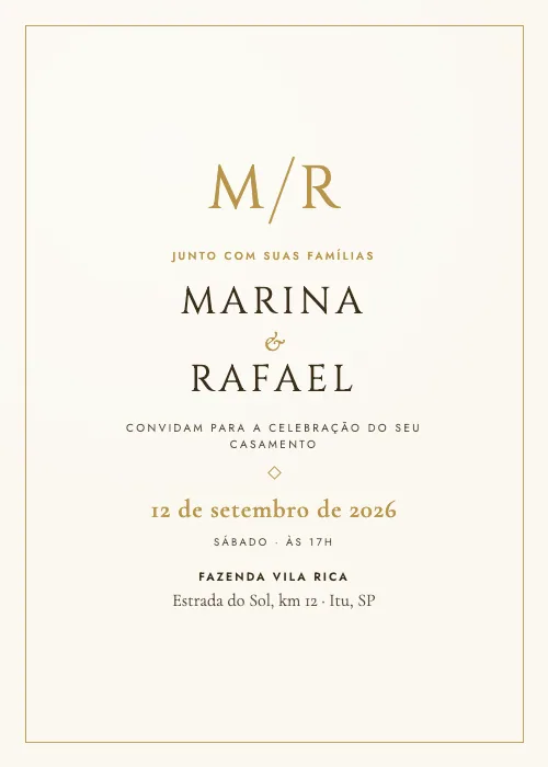 Convite de casamento Monograma Dourado Ouro, estilo de luxo
