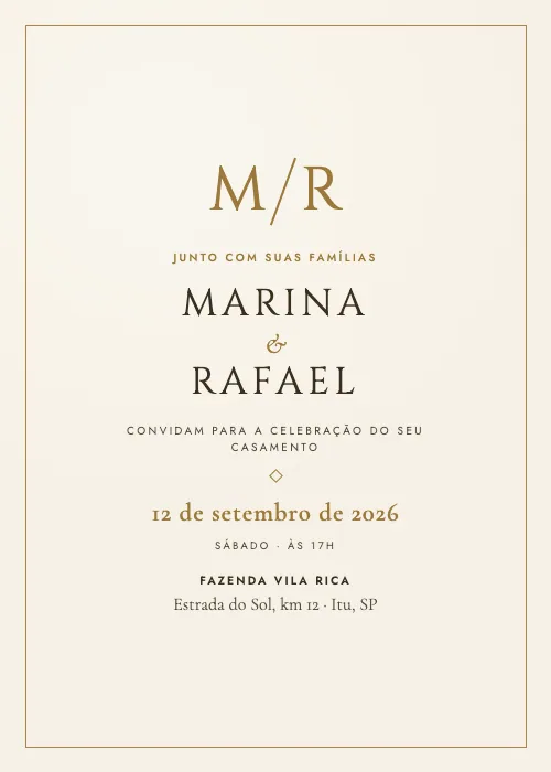 Convite de casamento Monograma Dourado Ouro velho, estilo de luxo