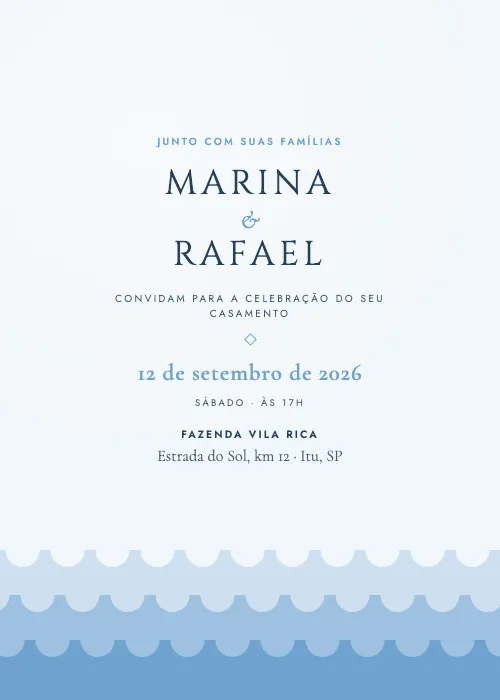 Convite de casamento Mar Aberto Céu, estilo moderno