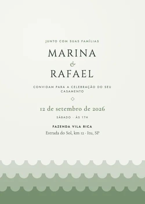 Convite de casamento Mar Aberto Sálvia, estilo moderno